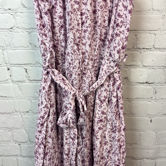 BloomChic Purple Floral Mock Neck Belted Pocket Dress Size 12 Large - Picture 4 of 6